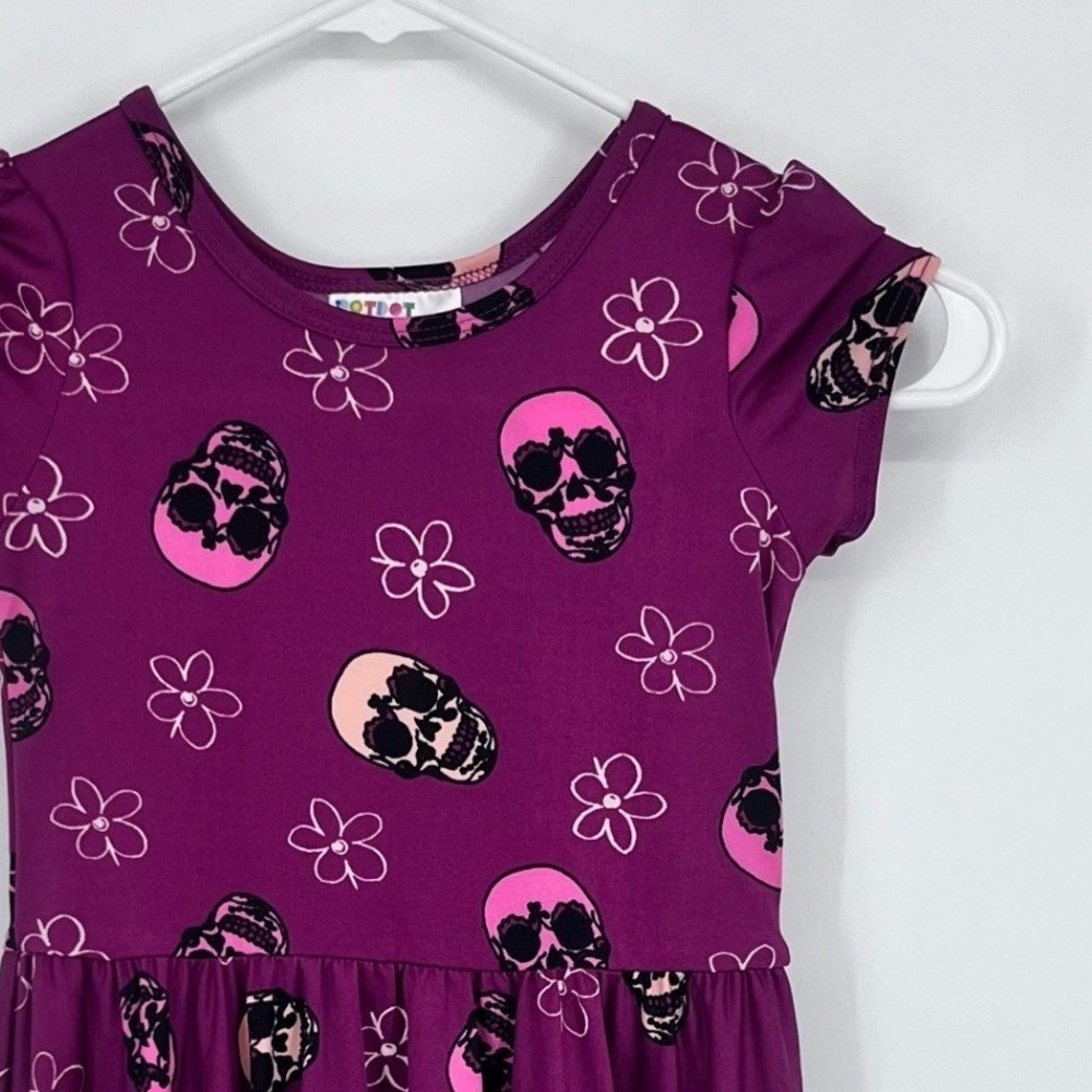 Dot Dot Smile Dress Girls 5/6 Purple Pink Skull Floral Cap Sleeve Fit & Flare